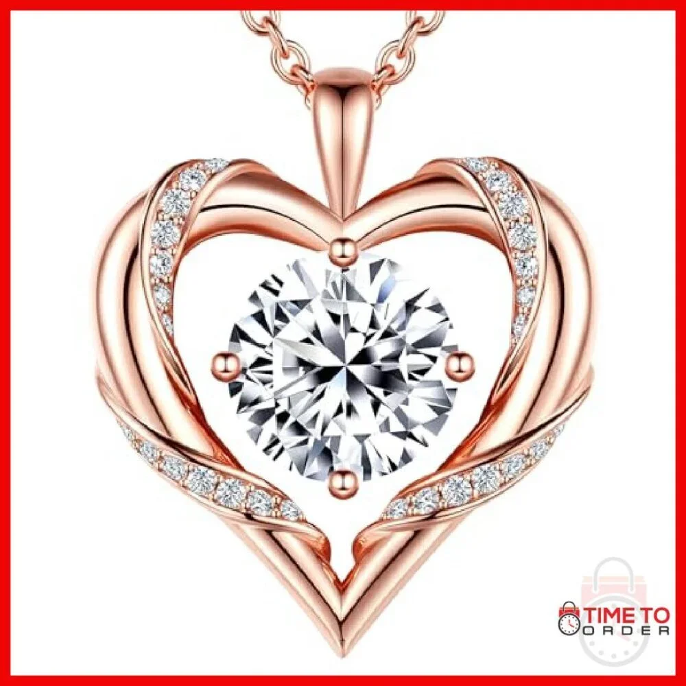 2-3 Ct Moissanite Heart Pendant Necklace 18K Gold Plated 925 Sterling Silver
